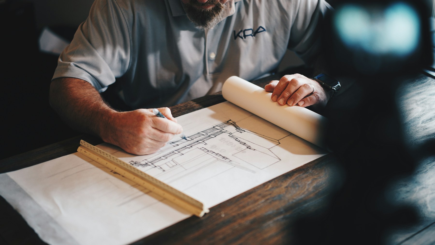 Blueprint and technical desk